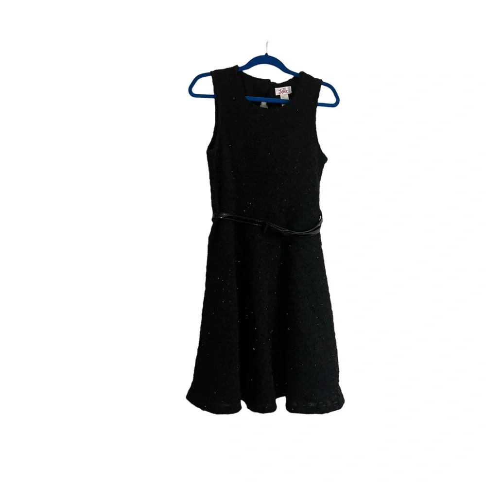 Justice Black Sequin Sparkle Holiday Belted Sleeveless Girls Dress Size 10